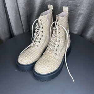 Urban Outfitters Beige Croc Embossed Combat Boot